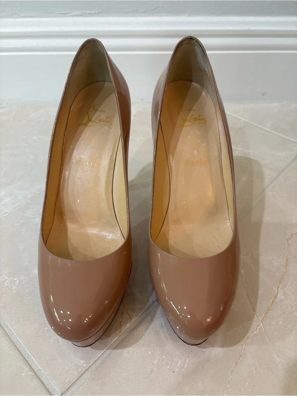 Christian Louboutin Bianca 120 Nude Patent Leather Platform Heels